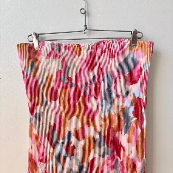 NWT A&F Giselle Pleat Release Satin Midi Dress Pink Pattern Multicolor Medium - Picture 7 of 15